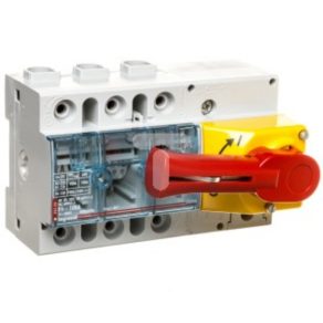   Legrand Vistop 100A 3P frontal, manetă roșie/capac galben, întrerupător de sarcină pentru montare pe șină - 22320