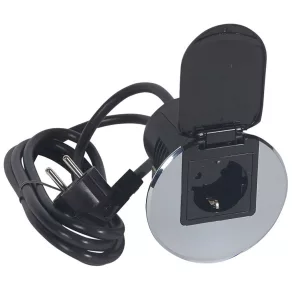   Organizator de cabluri pentru birou Legrand, cu priză 2P+F, cadru din oțel inoxidabil și mecanism negru - 54082