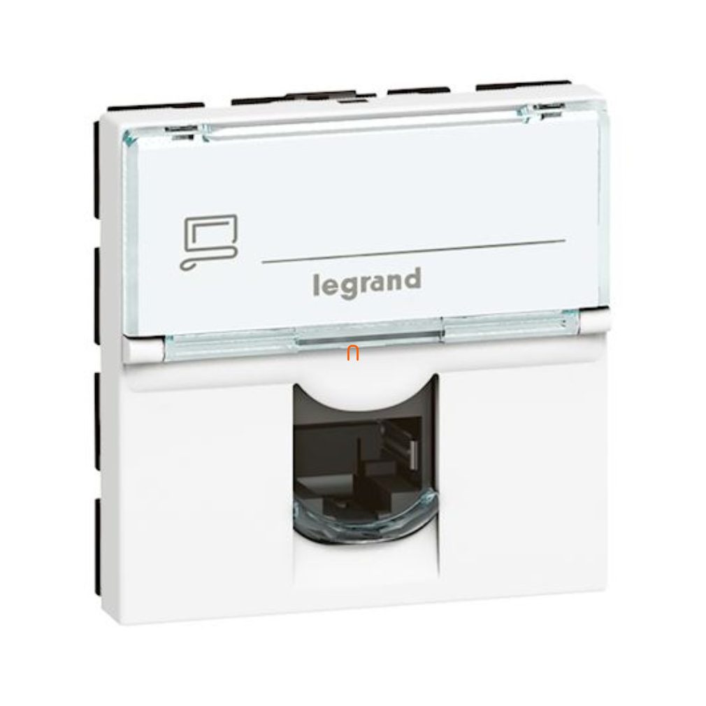 MOSAIC 076592 RJ45 conector IT, 1xRJ45 ecranat (FTP) Cat6, 2 module larg, rotit la 90 de grade, pentru coloană de alimentare, alb