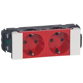   Priză Legrand Program Mosaic DLP-S snap-in 2x2P+F, teșită, cu Soluclip, roșie, blocată - 77222