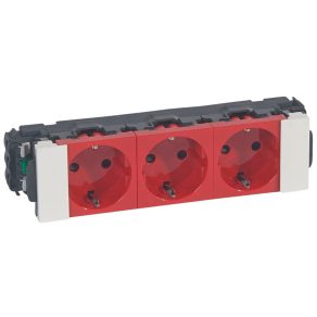   Priză Legrand Program Mosaic DLP-S snap-in 3x2P+F, teșită, cu Soluclip, roșie - 77243