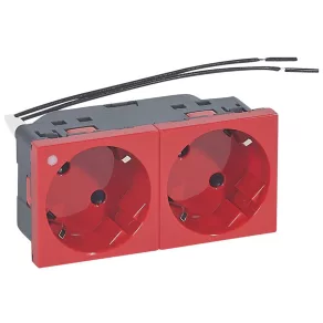   Priză LeGrand Program Mosaic 2x2P+F cu lumină direcțională, cu fante, cu arc, roșie - 77291