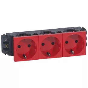   Priză LeGrand Program Mosaic 3x2P+F DLP, cu flanșă, montată cu șuruburi, roșie - 77613