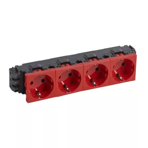   Priză LeGrand Program Mosaic 4x2P+F DLP, cu flanșă, montată cu șuruburi, roșie - 77614