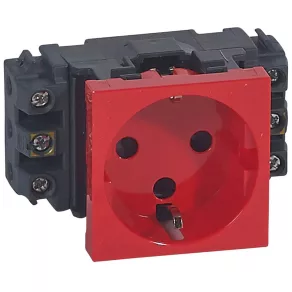   Priză LeGrand Program Mosaic 1x2P+F DLP, blocată, cu flanșă, montată cu șuruburi, roșie - 77621