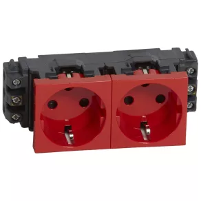   Priză LeGrand Program Mosaic 2x2P+F DLP, blocată, cu flanșă, montată cu șuruburi, roșie - 77622