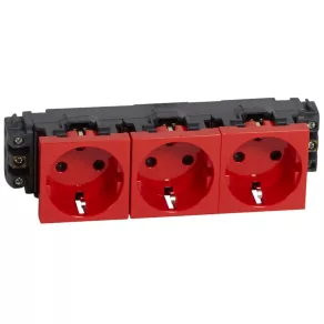   Priză LeGrand Program Mosaic 3x2P+F DLP, blocată, cu flanșă, montată cu șuruburi, roșie - 77623