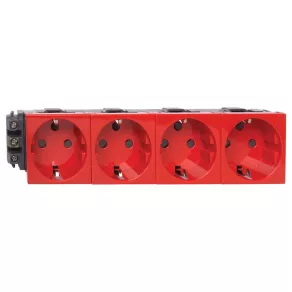   Priză LeGrand Program Mosaic 4x2P+F DLP, blocată, cu flanșă, montată cu șuruburi, roșie - 77624