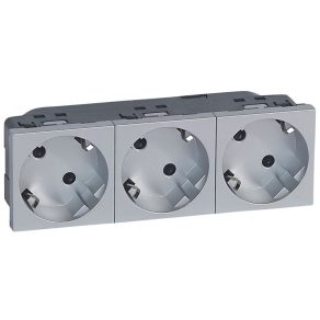   Priză Legrand Program Mosaic 3x2P+F, cu flanșă, cu arc, din aluminiu - 79283