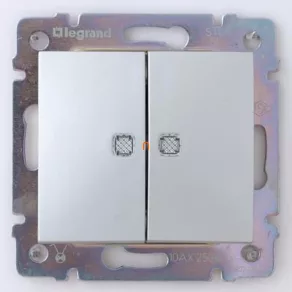   Comutator dublu Legrand Valena cu indicator luminos, aluminiu - 770212