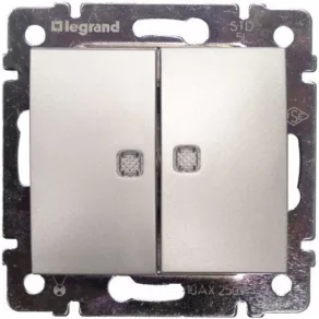   Întrerupător pentru candelabru Legrand Valena cu 2 indicatoare luminoase, aluminiu - 770213