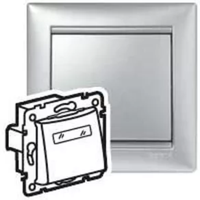   Buton unipolar Legrand Valena cu suport pentru etichetă, indicator luminos, 12 V, aluminiu - 770217