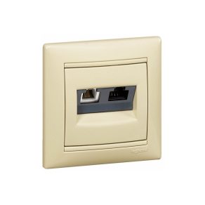   Priză combinată Legrand Valena RJ11+RJ45 Cat5e UTP, culoare fildeș - 774180