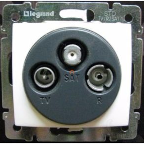   Priză de conectare pentru antenă Legrand Valena TV-RD-SAT, trecere directă, 14 dB, albă - 774437