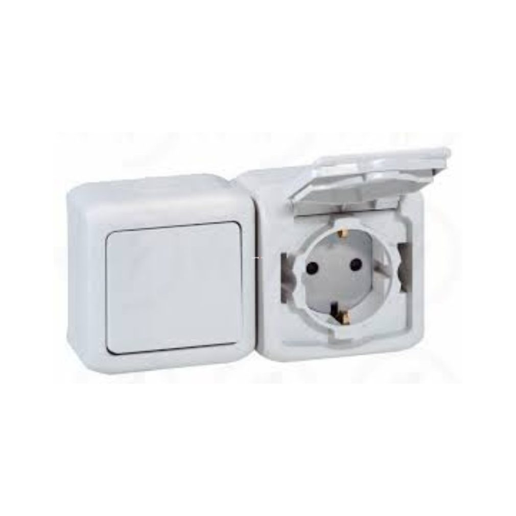 Legrand Forix 101+ 2P+F comutator unipolar + priză IP44 pentru montare pe perete, alb (782371)