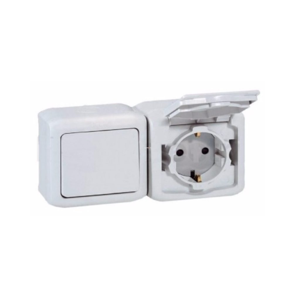 Legrand Forix 102+ 2P+F comutator bipolar + priză IP44 pentru montare pe perete, alb (782372)