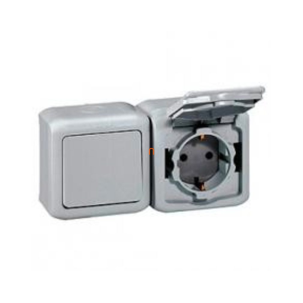 Legrand Forix 782391 101+ 2P+F GYV CSF comutator unipolar + priză cu capac IP44 pentru montare pe perete, gri