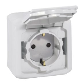   Priză Legrand Forix IP44 fk 2P+F cu împământare, 16A, cu capac cu fixare rapidă, obturator de siguranță, gri - 782393