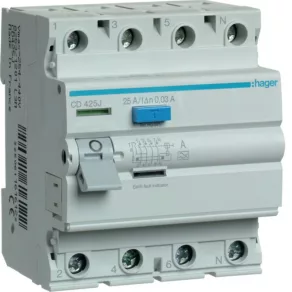 HAGER  Relé de curent de defect 4P, 25 A, 30 mA, A CD425J