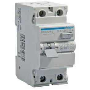   HAGER CDC724J Disjunctor de protecție împotriva curentului (relație Fi), clasa AC, 2P, 25 A, 30 mA