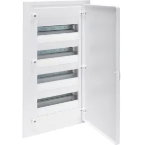   Distribuitor mic încastrat cu 4 rânduri, 48 de module, cu ușă completă, IP40, cu șină PE/N, HAGER Golf VF412PD