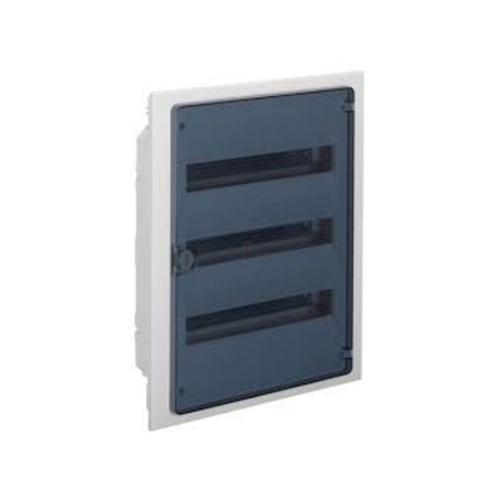 Distribuitor HAGER Golf, 3 rânduri, 54M, încastrat, ușă transparentă, 507x426x72mm decupaj perete VF318TD