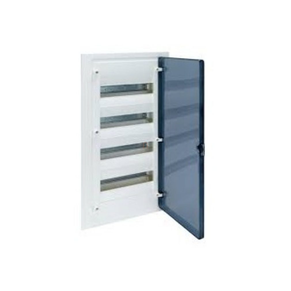 Distribuitor cu 4 rânduri încastrat, cu 72 module și ușă transparentă, IP40, șină PE/N, HAGER Golf VF418TD