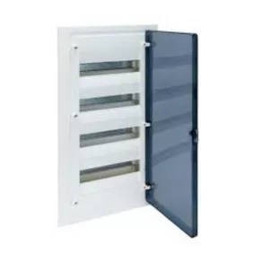   Distribuitor mic, încastrat, cu 4 rânduri, 72 de module, cu ușă transparentă, IP40, cu șină PE/N, HAGER Golf VF418TD