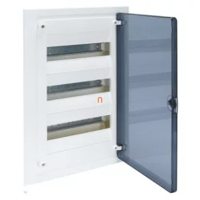   Distribuitor mic de perete, cu 3 rânduri, 36 de module, cu ușă transparentă, IP40, cu șină PE/N, HAGER Golf VS312TD