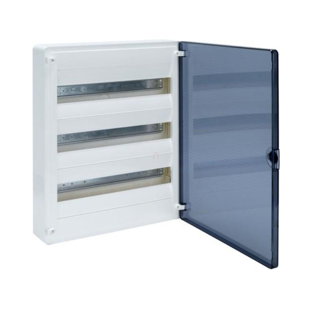Distribuitor extern cu 3 rânduri, 54 module, ușă transparentă, IP40, șină PE/N HAGER Golf VS318TD