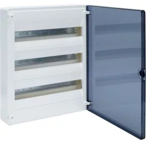   Distribuitor mic de perete, cu 3 rânduri, 54 de module, cu ușă transparentă, IP40, cu șină PE/N, HAGER Golf VS318TD