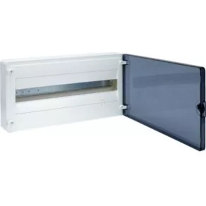   Distribuitor de mică putere, montat pe perete, cu un singur rând, 22 de module, cu ușă transparentă, IP40, cu șină PE/N, HAGER Golf VS122TD