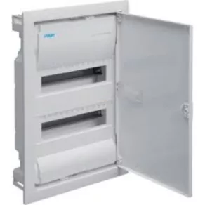   Distribuitor mic încastrat cu 2 rânduri, 24 de module, cu ușă completă, IP30, cu șină PE/N, HAGER Volta VU24NE