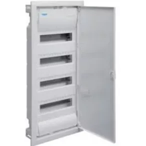   Distribuitor de mică putere pentru gips-carton, cu 4 rânduri, 48 de module, cu ușă completă, IP30, cu șină PE/N, HAGER Volta VH48NE