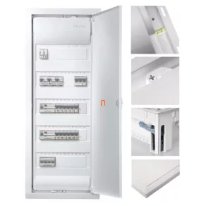   Distribuitor mic încastrat cu 5 rânduri, 60 de module, cu ușă completă, IP30, cu șină PE/N, HAGER Volta VU60NE