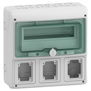   Carcasă Schneider Electric Mureva - 13180 -(Kaedra) Distribuitor mic, ușă transparentă, 1x12 module + 3 deschideri
