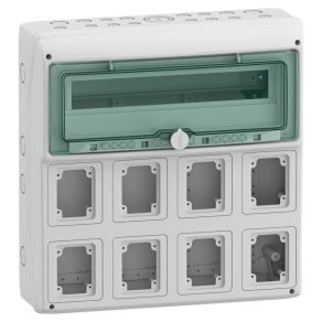   Carcasă Schneider Electric Mureva - 13182 -(Kaedra) Distribuitor mic, ușă transparentă, 1x18 module + 8 deschideri