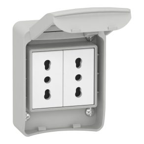   Schneider Electric Kaedra Box - 81139 - Mureva PK (Pratika) Priză de uz casnic, 2x2P+F, 65x85, gri, IP65, italiană