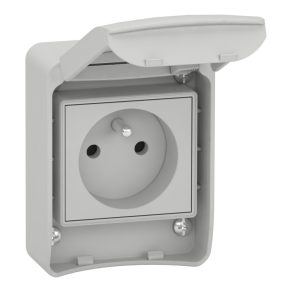   Schneider Electric Kaedra Box - 81140 - Mureva PK (Pratika) Priză de uz casnic, 2P+F, 65x85, tragere din spate, gri, IP65, franceză