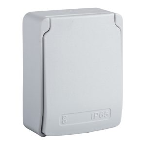   Schneider Electric PratiKa - 81144 - Mureva PK (Pratika) Priză de uz casnic, 2P+F, 65x85, tragere din spate, gri, IP65, engleză