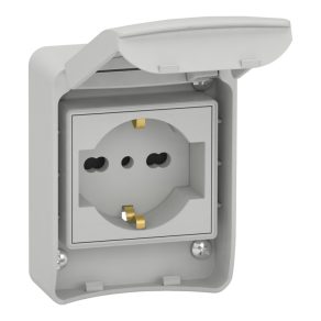   Schneider Electric Kaedra Box - 81146 - Mureva PK (Pratika) Priză de uz casnic, 2P+F, 65x85, gri, IP65, italiană