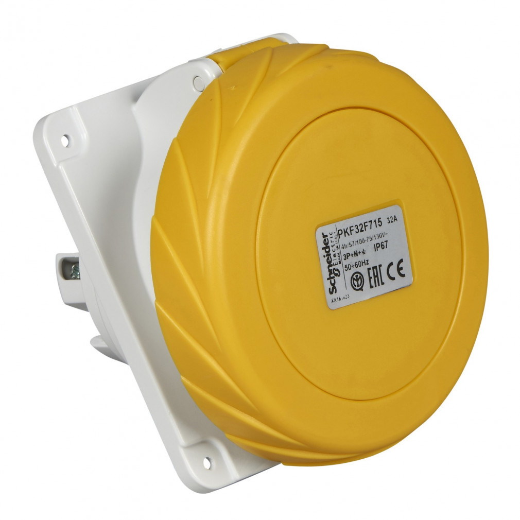 Schneider Pratika soclu înclinat pentru montare pe panou, 3P+N+F, 4h, 32A, 130V, IP67, cu șuruburi PKF32F715