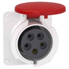   Schneider Electric PratiKa - PKF32G435 - Mureva PK (Pratika) Priză dreaptă montabilă pe panou, 3P+N+F, 6h, 32A, 415V, IP44, montată cu șuruburi