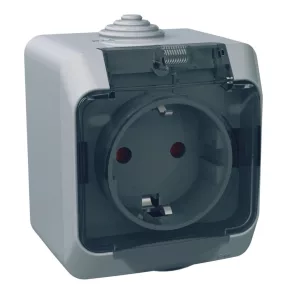   Schneider Electric Cedar Plus - WDE000643 - Priză 2P+E, cu obturator de siguranță, capac transparent, IP44, gri
