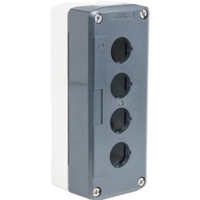   Schneider Electric Harmony XALD – Stație de control goală cu carcasă din plastic, capac gri închis, bază gri deschis, 4 decupaje, protecție IP66/IP67/IP69/IP69K; XALD04H7