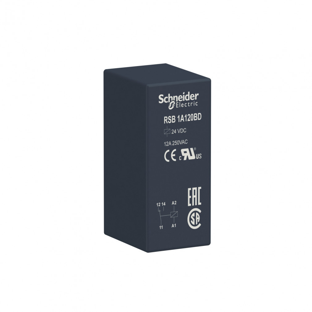 Relé Schneider montabil pe placă, 1 contact inversor, 24 VCC RSB1A120BD