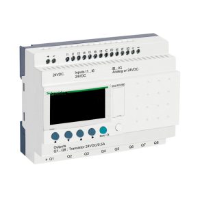   Schneider Electric Zelio Logic - SR2B202BD - releu programabil, compact, afișaj LCD, 6 DI + 6 DI/AI, 8 DO tranzistor, cu ceas intern, 24 VCC