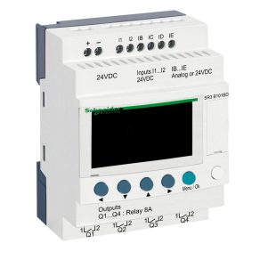   Schneider Electric Zelio Logic - SR3B101BD - releu programabil, extensibil, afișaj LCD, 2 DI + 2 DI/AI, 4 relee DO, cu ceas intern, 24 VCC