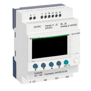   Schneider Electric Zelio Logic - SR3B102BD - releu programabil, extensibil, afișaj LCD, 2 DI + 2 DI/AI, 4 DO tranzistor, cu ceas intern, 24 VCC