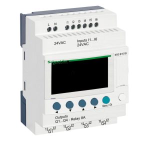   Schneider Electric Zelio Logic - SR3B101B - releu programabil, extensibil, afișaj LCD, 6 DI, 4 DO relee, ceas intern, 24 VAC